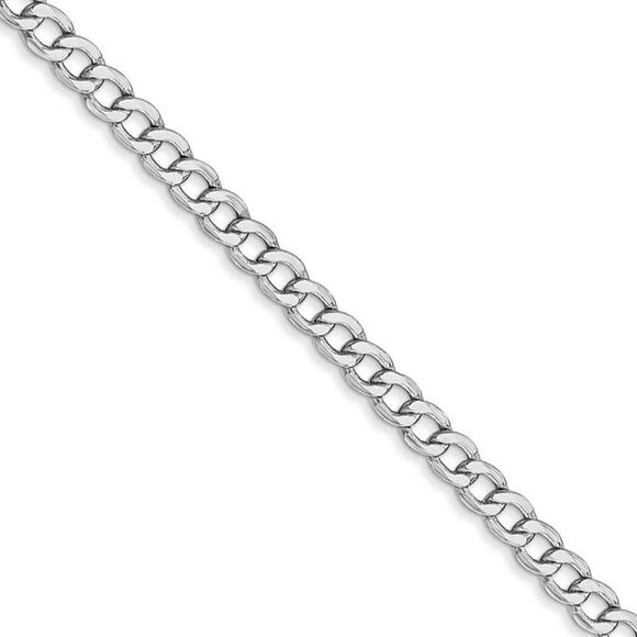 3.35mm, 14K White Gold, Hollow Curb Link Chain Necklace, 22 Inch